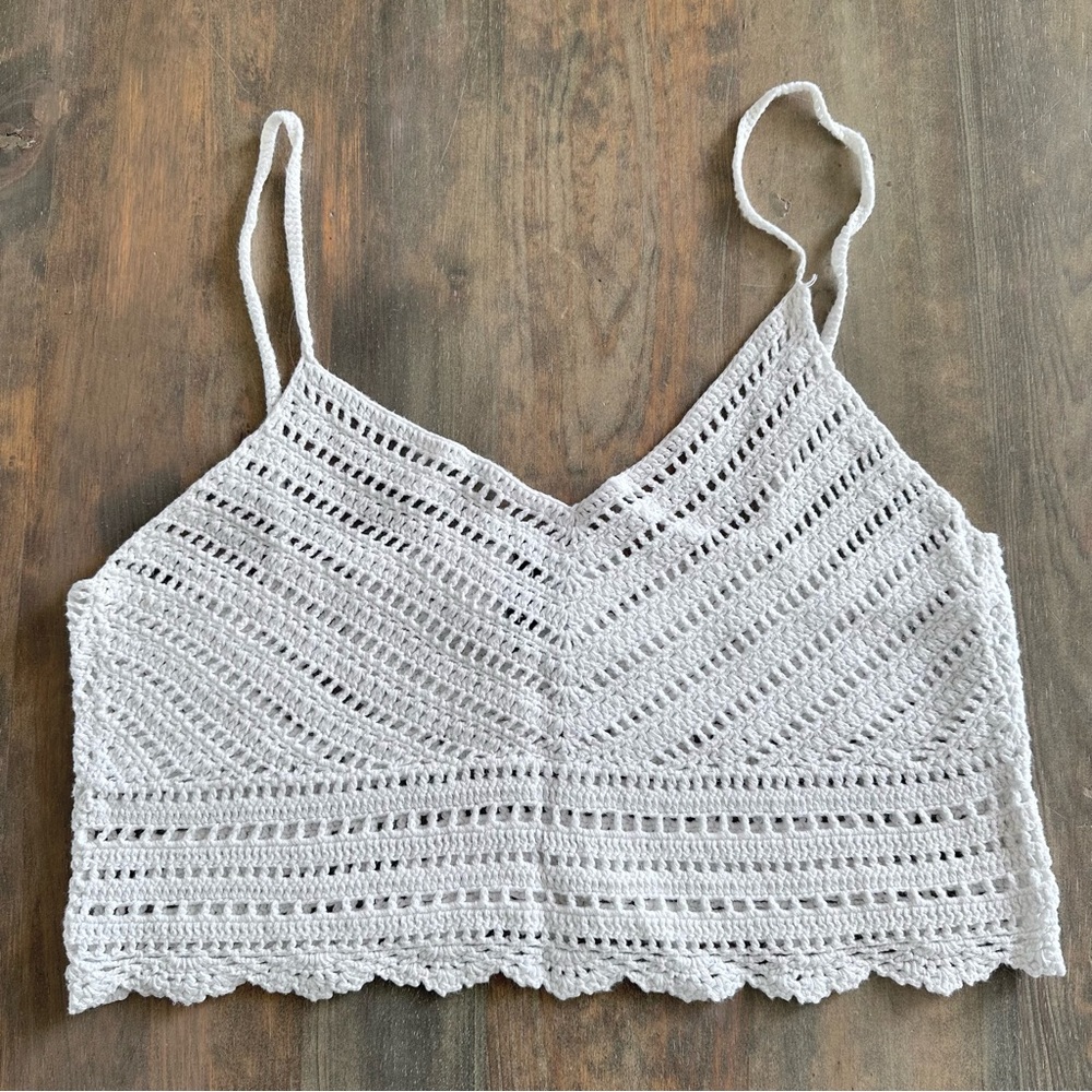 2/$15 Crochet Tank Topβ Spaghetti Strap Womens M Y2K Fairy Crop Boho Festival